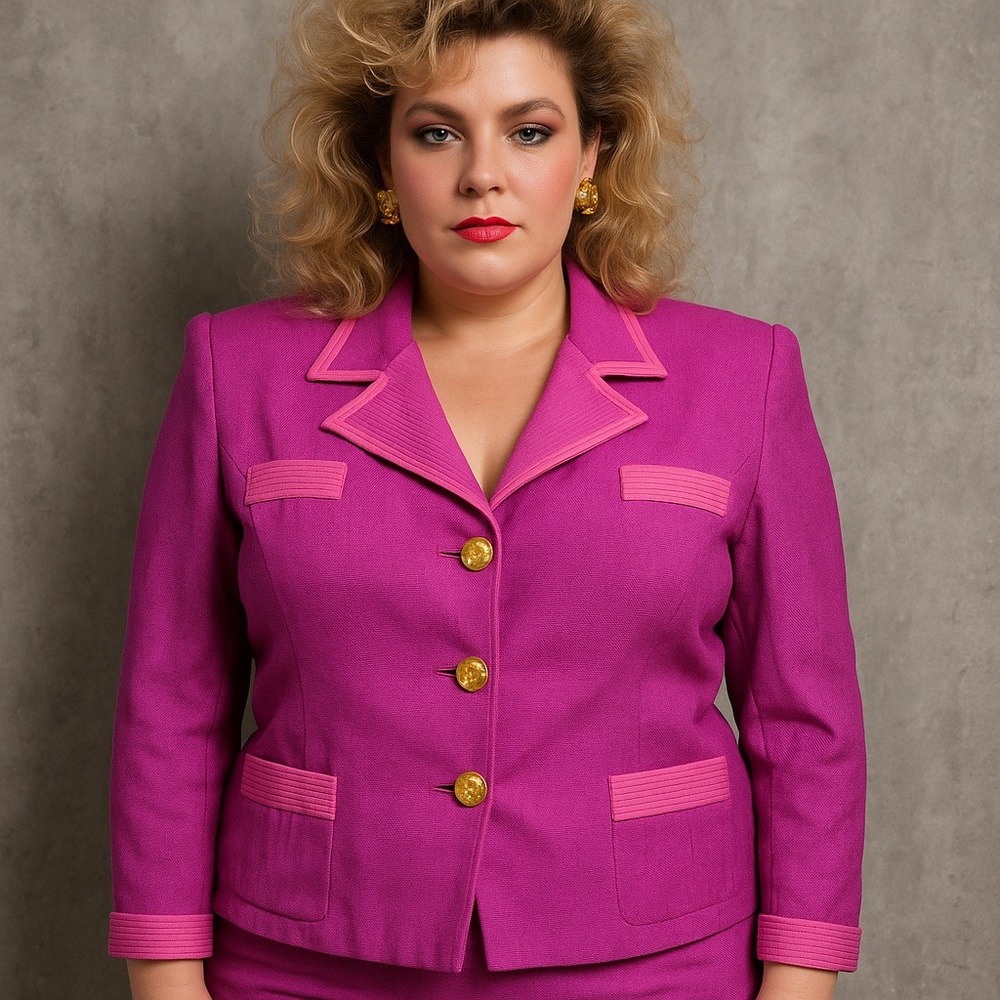 Vintage 80s The Dressing Room Carlisle Fuschia Blazer Gold Buttons Made France‎